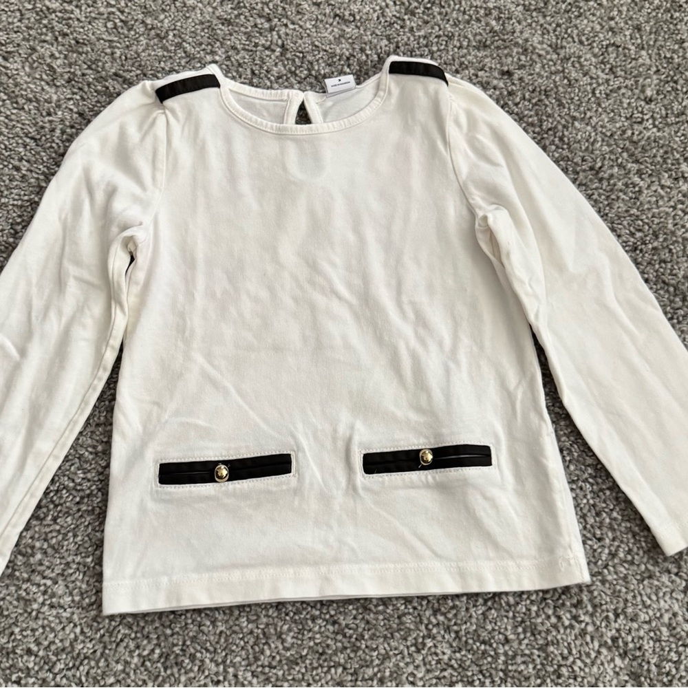 Janie and Jack Cream Long Sleeve Tee with brown Details